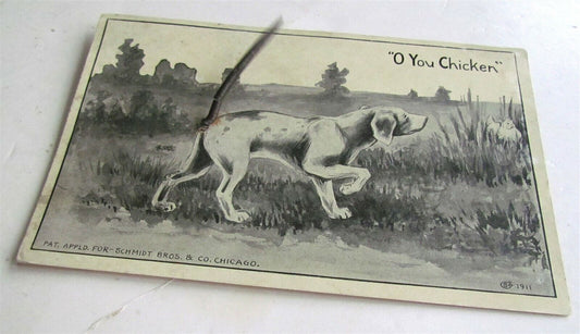 DOG w/ ATTACHED METAL WIRE TAIL MECHANICAL ANTIQUE POSTCARD