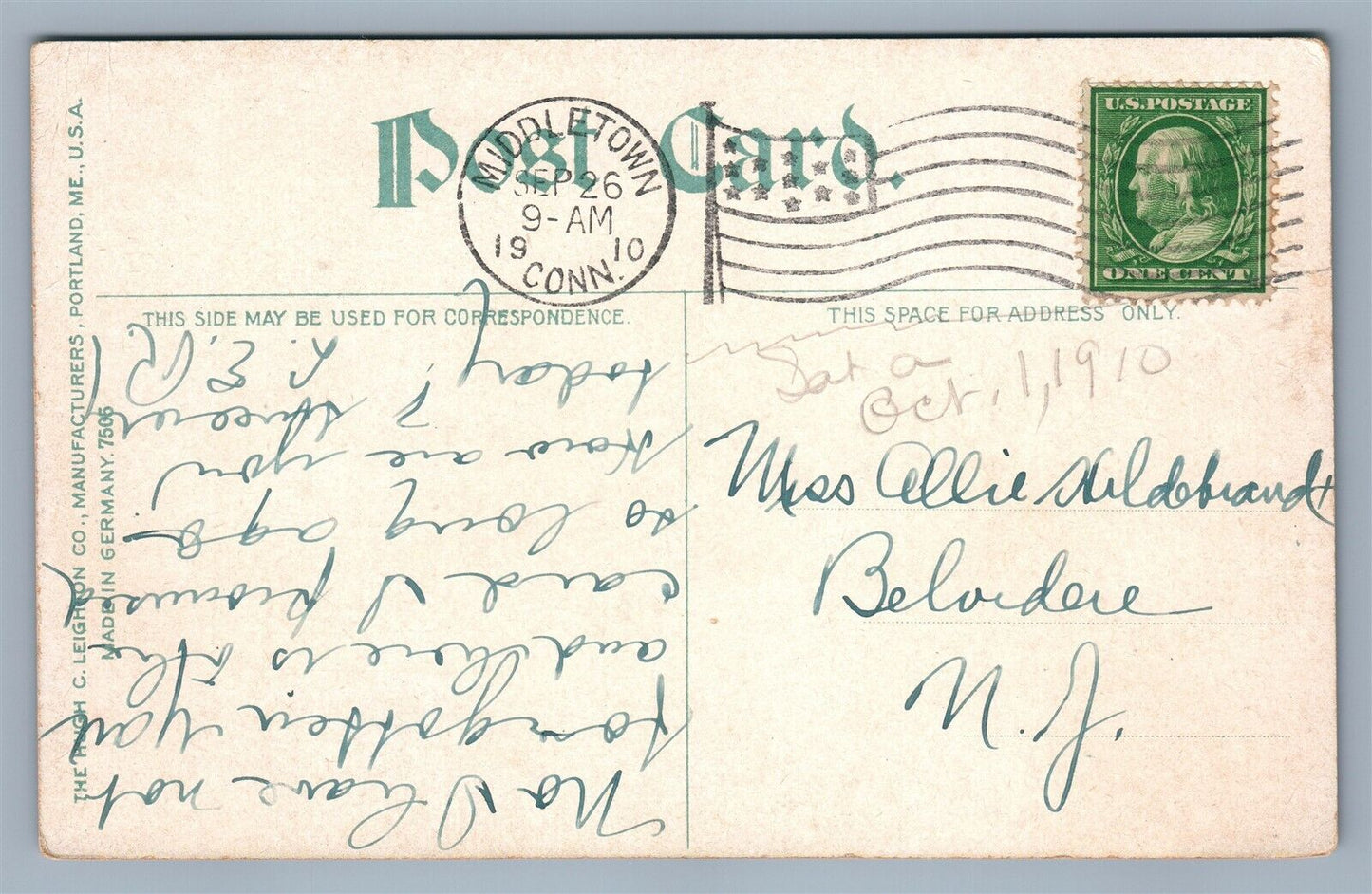 MIDDLETOWN CT PHI NU THETA 1910 ANTIQUE POSTCARD