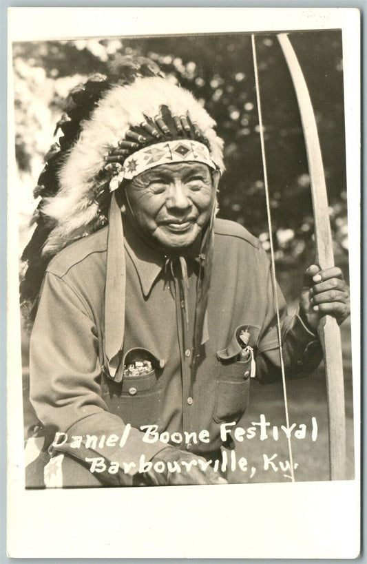 INDIAN CHIEF CARL DANIEL BOONE FESTIVAL BARBOURVILLE VINTAGE PHOTO POSTCARD RPPC