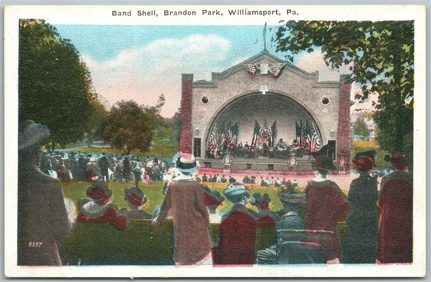WILLIAMSPORT PA BAND SHELL BRANDON PARK ANTIQUE POSTCARD