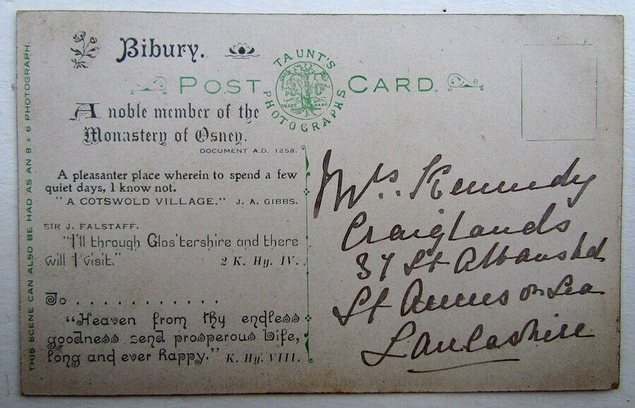 VINTAGE BRITISH POSTCARD BIBURY GLOS. STREET VIEW scene