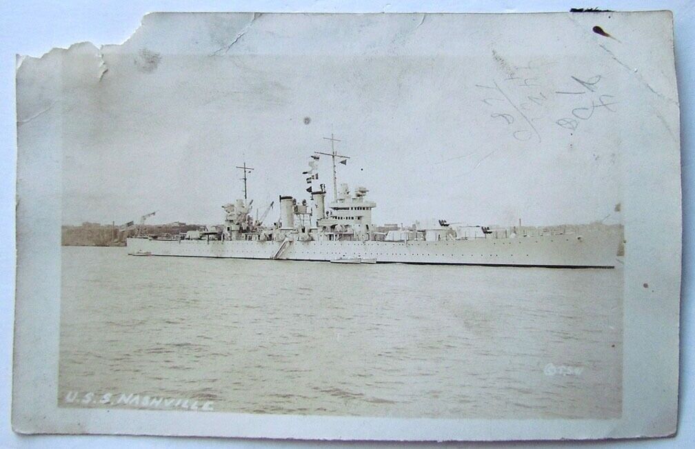 ANTIQUE RPPC REAL PHOTO POSTCARD USS NASHVILLE SHIP