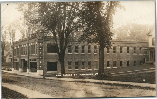 JOHNSBURY VT NEW GARAGE STREET ANTIQUE REAL PHOTO POSTCARD RPPC