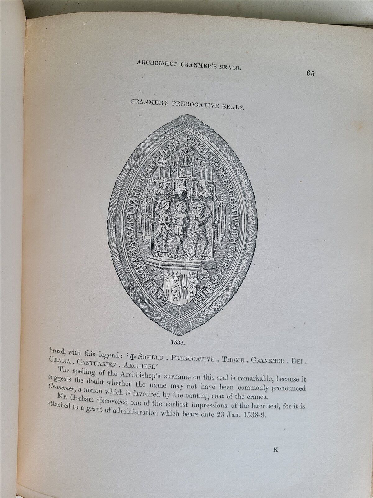 1877 GENEALOGICAL MEMOIRS of THOMAS CRANMER & THOMAS WOOD antique VELLUM BOUND