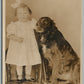 BABY GIRL w/ DOG ANTIQUE REAL PHOTO POSTCARD RPPC