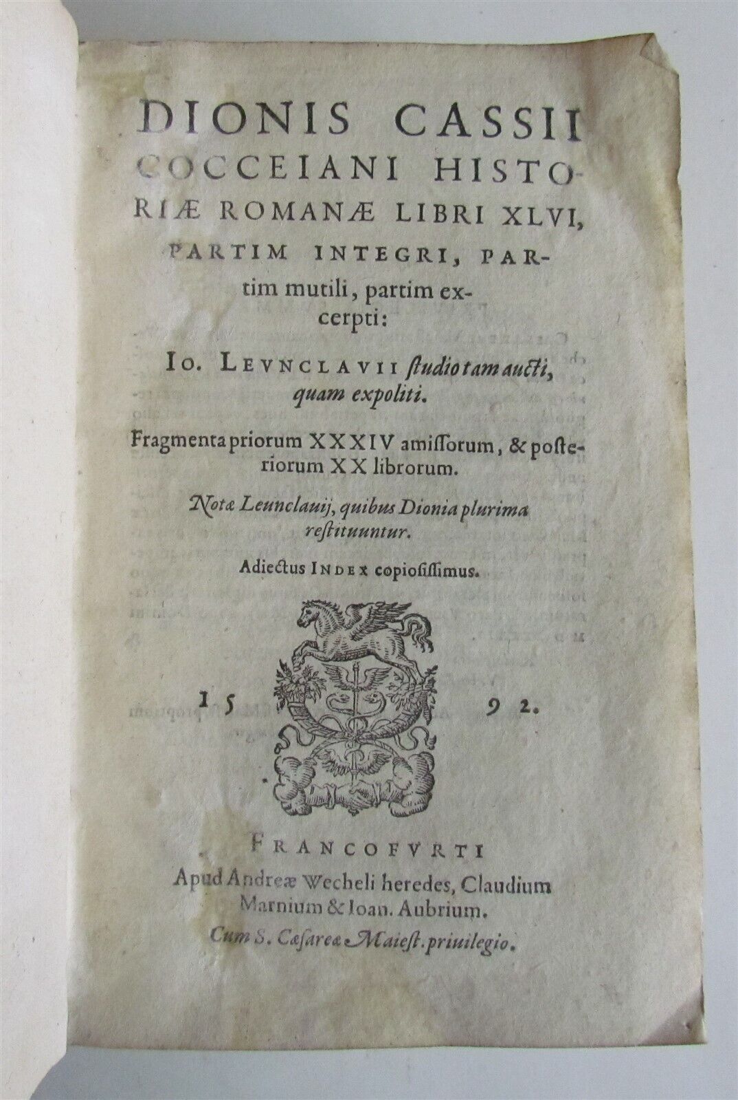 1592 ROMAN HISTORY by Dion Cassius antique VELLUM BOUND 16th CENTURY