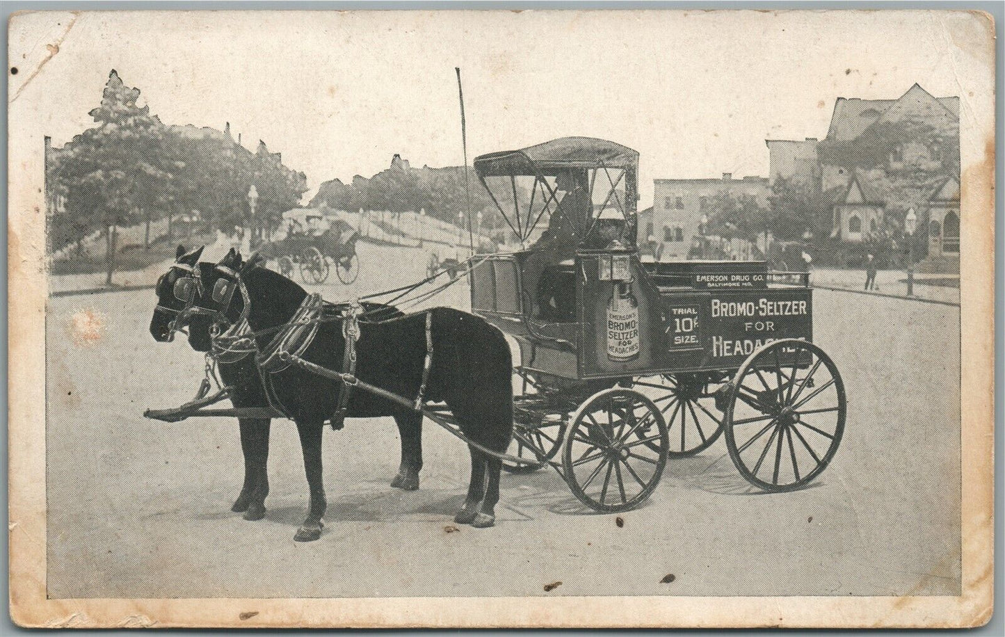 BALTIMORE MD BROMO-SELTZER ADVERTISING CARRIAGE ANTIQUE POSTCARD