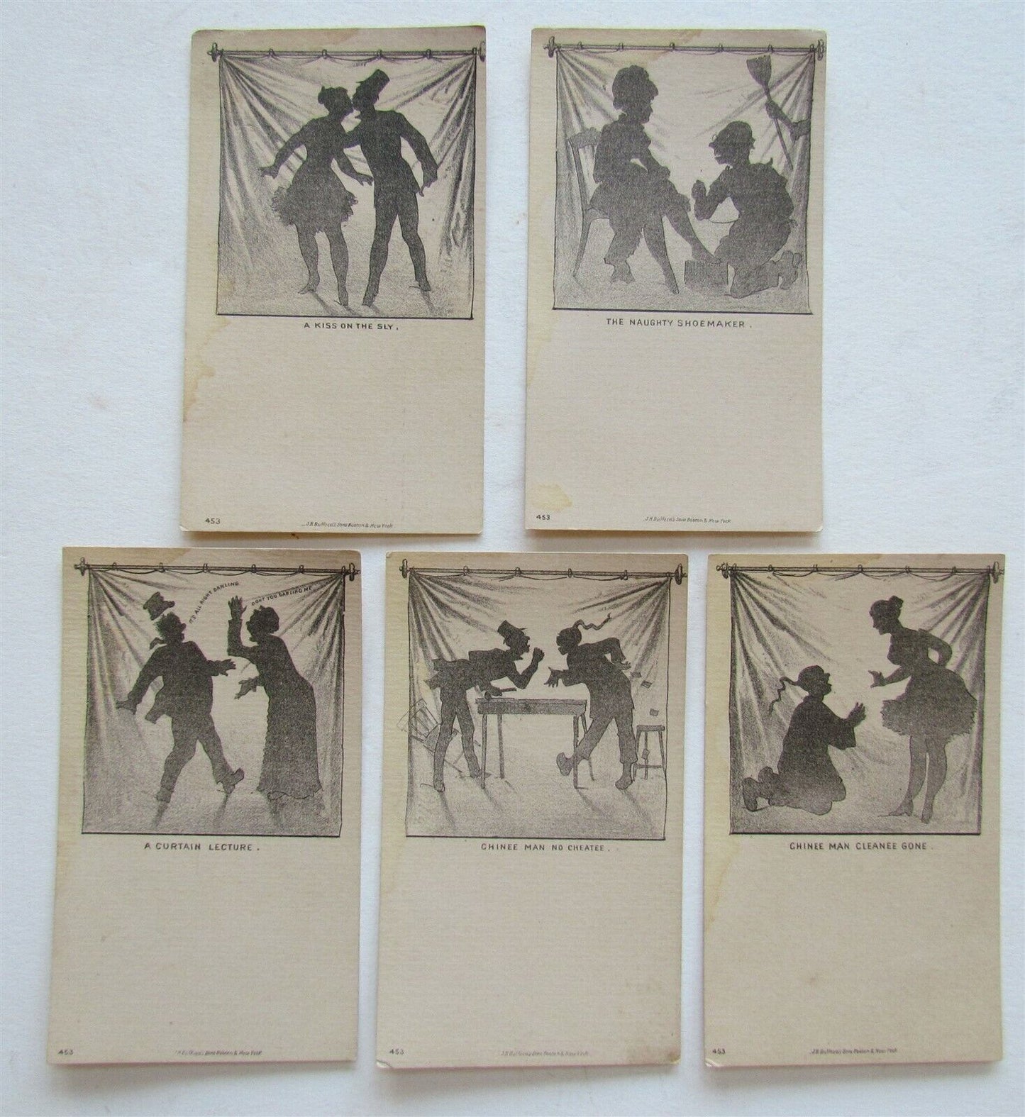 SHADOW PLAY THEATRE SET of 5 ANTIQUE VICTORIAN TRADE CARDS ADVERTISING