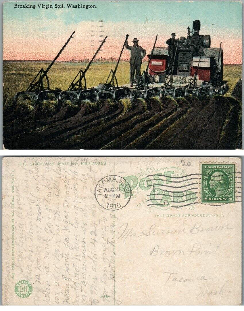 BREAKING VIRGIN SOIL WASHINGTON 1916 ANTIQUE POSTCARD