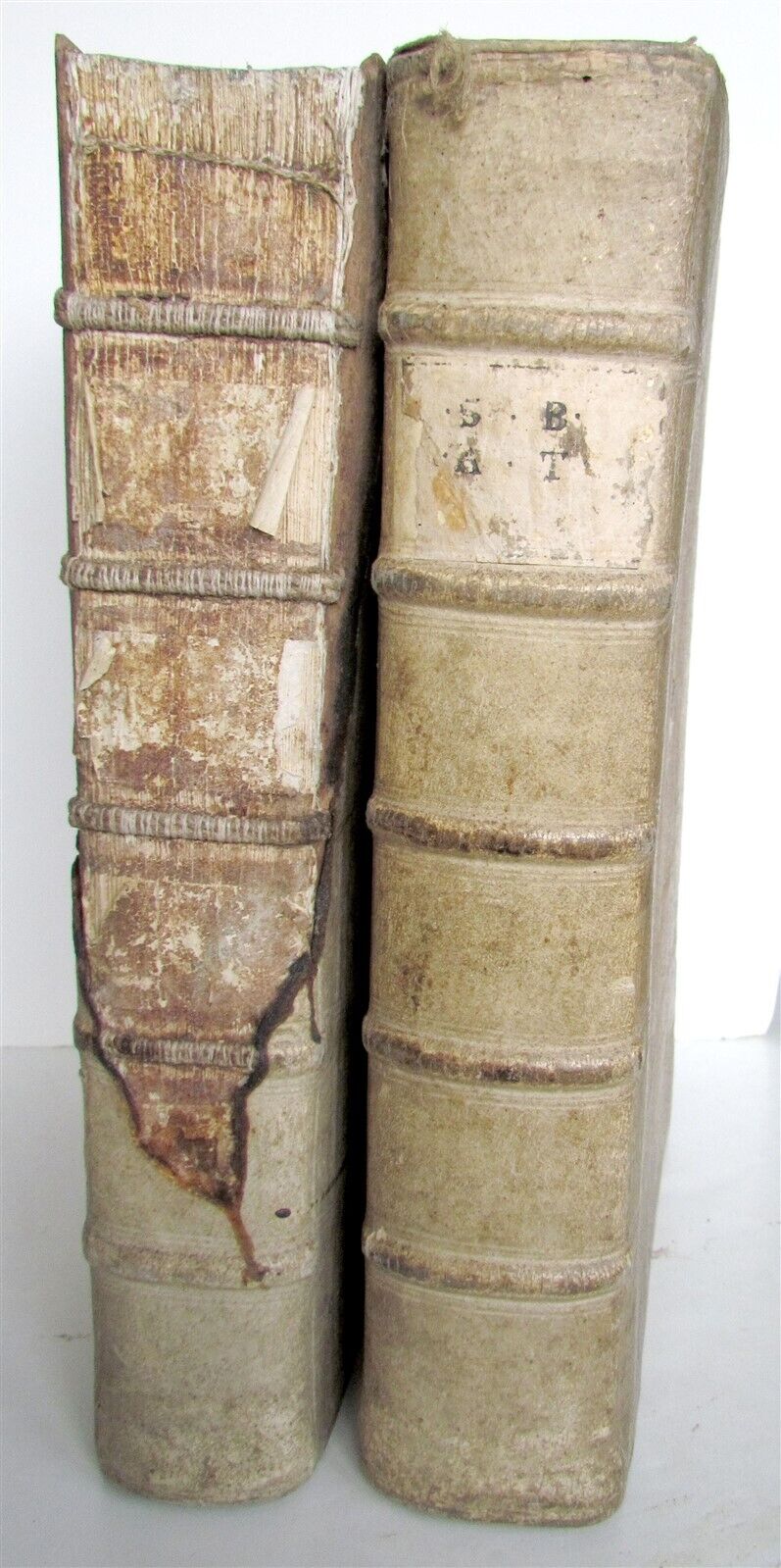 1730 BIBLE 2 volumes LATIN GERMAN BIBLIA antique HAND TOOLED PIGSKIN BOUND FOLIO