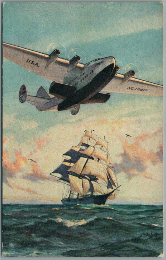 PAN AMERICAN AIRWAYS SYSTEM FLYING CLIPPER SHIPS VINTAGE POSTCARD