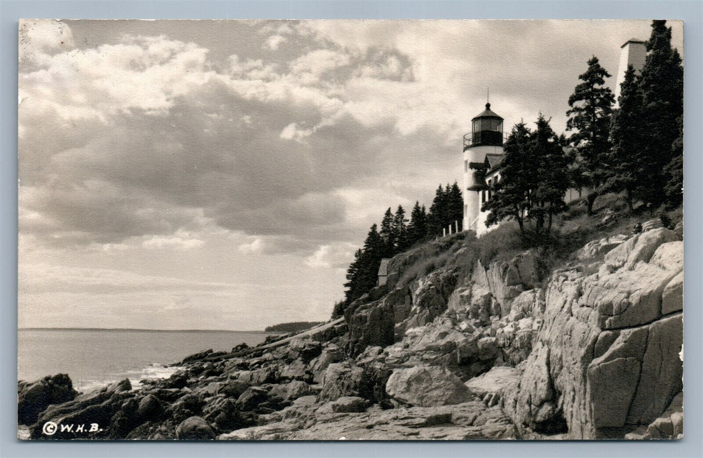 MT.DESERT ISLAND ME BASS HARBOR LIGHT HOUSE VINTAGE REAL PHOTO POSTCARD RPPC