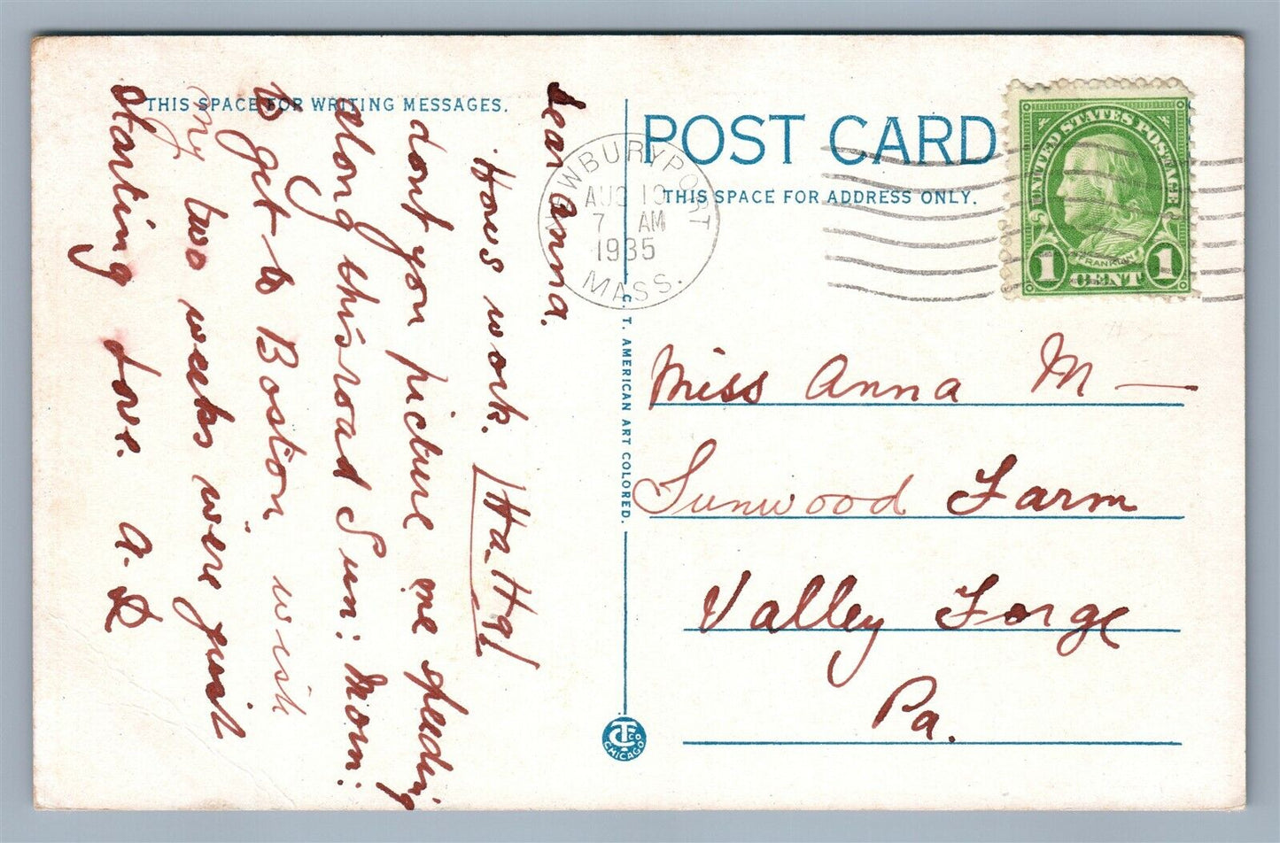 NEWBURYPORT TURNPIKE MA 1935 VINTAGE POSTCARD