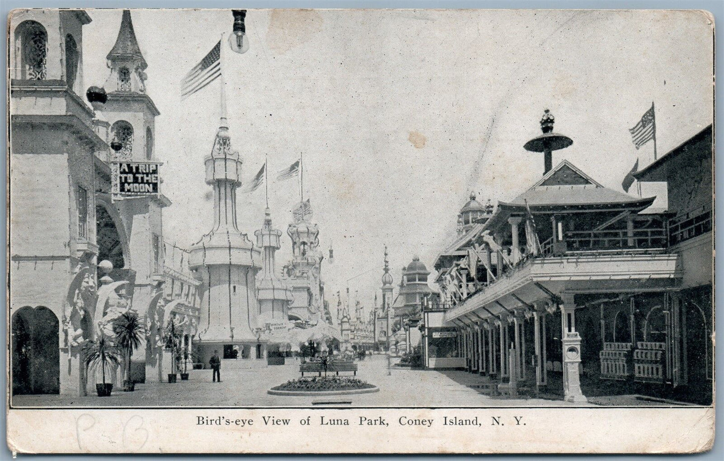 BROOKLYN NY LUNA PARK BIRD'S EYE VIEW 1907 UNDIVIDED ANTIQUE POSTCARD