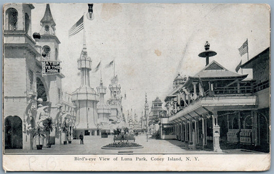 BROOKLYN NY LUNA PARK BIRD'S EYE VIEW 1907 UNDIVIDED ANTIQUE POSTCARD
