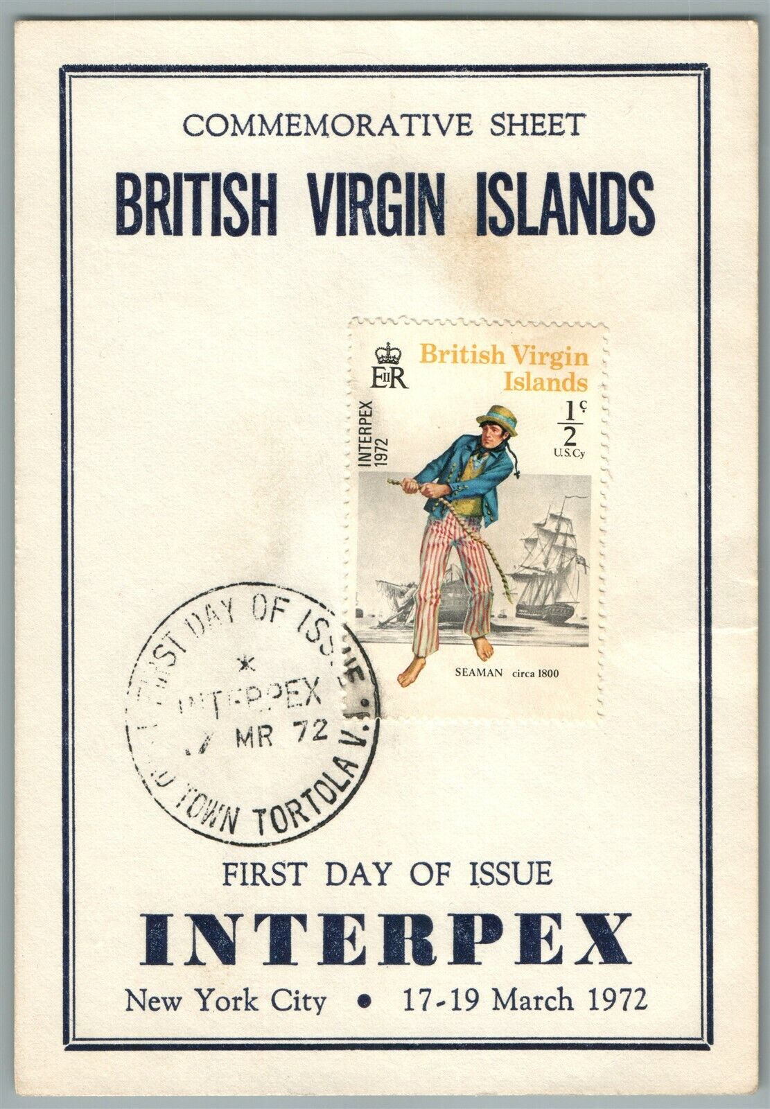 BRITISH VIRGIN ISLANDS COMMEMORATIVE SHEET VINTAGE 1972 FIRST DAY OF ISSUE