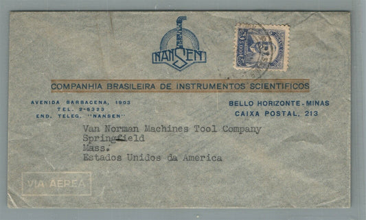 BRAZIL TO SPRINGFIELD MA USA VINTAGE COVER w/ STAMPS