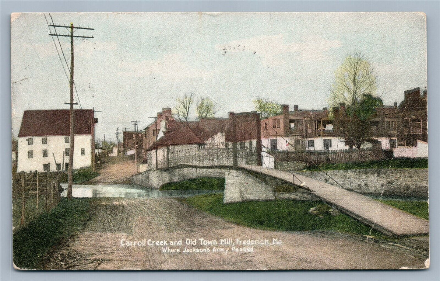 FREDERICK MD CARROLL CREEK & OLD TOWN MILL 1937 VINTAGE POSTCARD