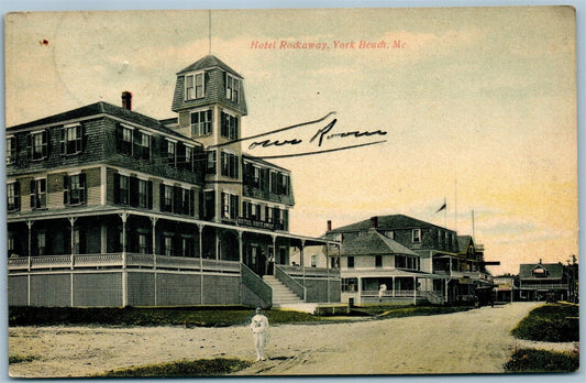 YORK BEACH ME HOTEL ROCKAWAY ANTIQUE POSTCARD