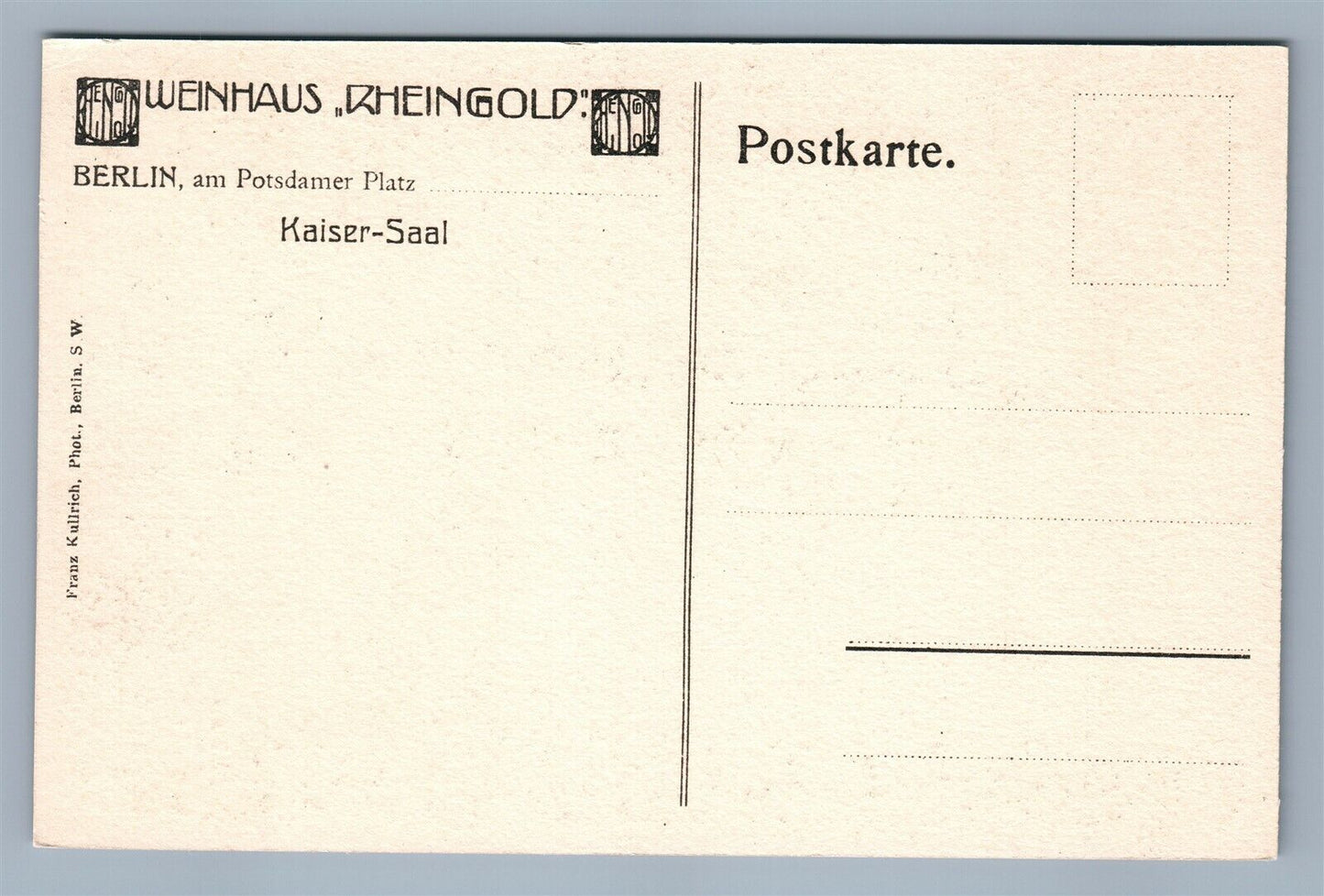 BERLIN GERMANY POTSDAMER PLATZ KAISER-SAAL ANTIQUE POSTCARD