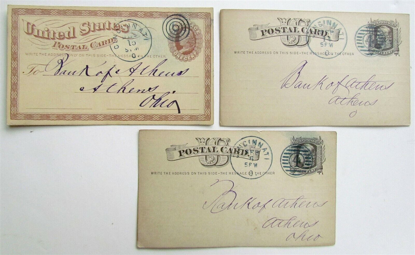 1877 LOT of 3 CINCINNATI OHIO BANKERS ANTIQUE STATEMENT CARDS POSTCARDS