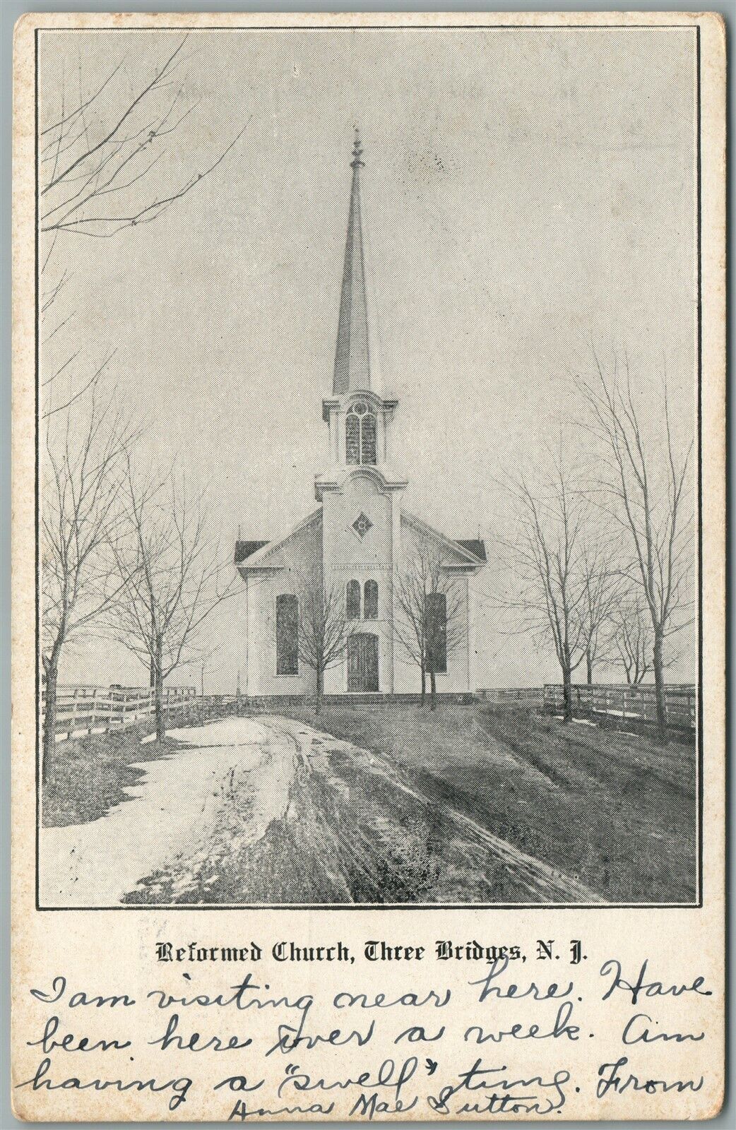THREE BRIDGES NJ REFORMED CHURCH ANTIQUE POSTCARD