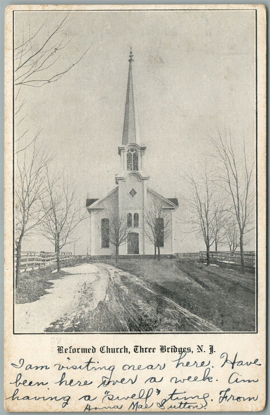THREE BRIDGES NJ REFORMED CHURCH ANTIQUE POSTCARD