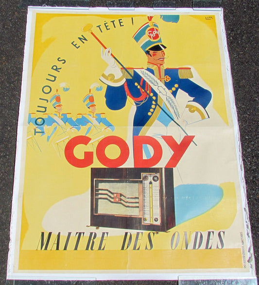 1950s LARGE FRENCH POSTER vintage RADIO ADVERTISING 47 by 62.5"