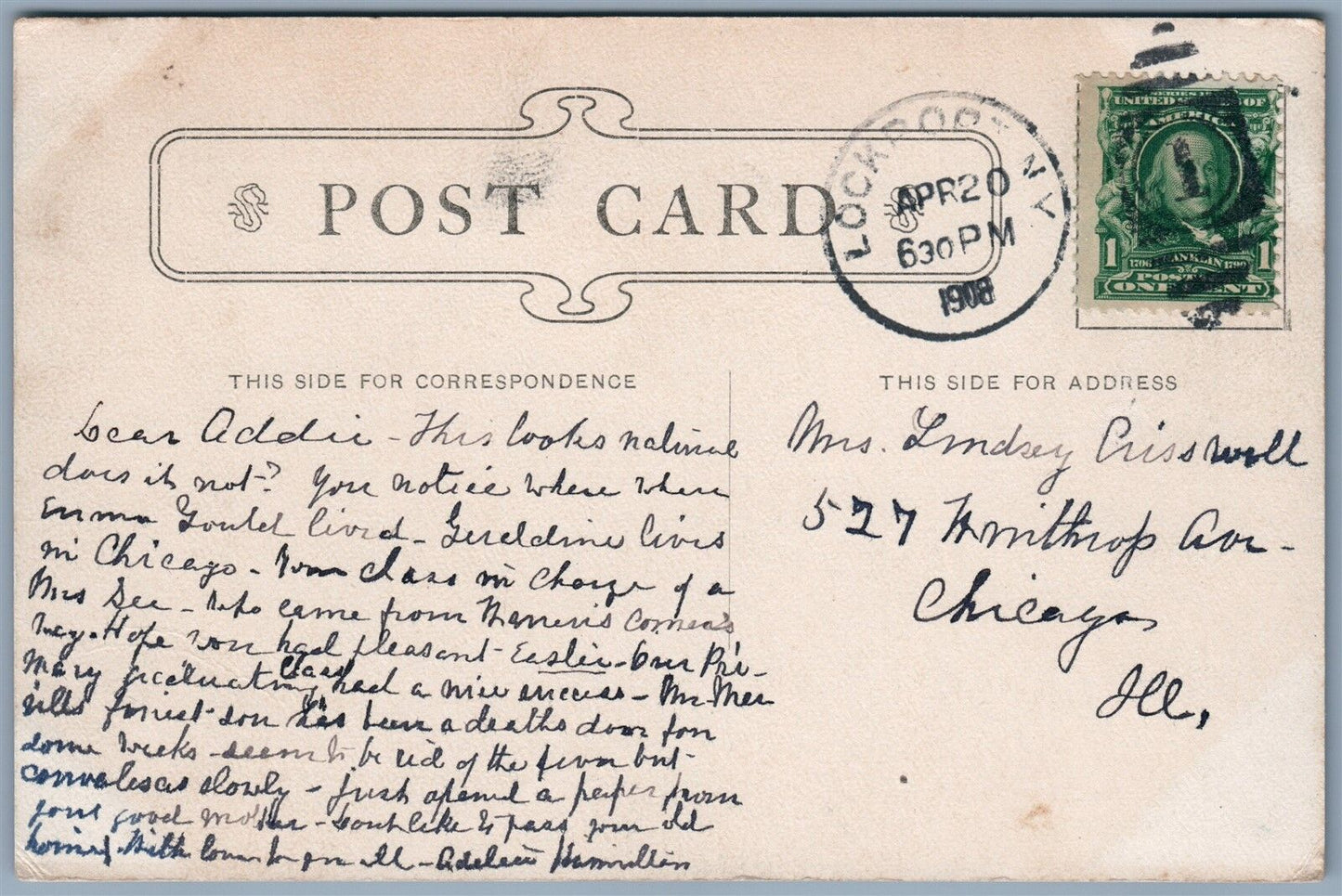 LOCKPORT NY NIAGARA STREET 1908 ANTIQUE POSTCARD