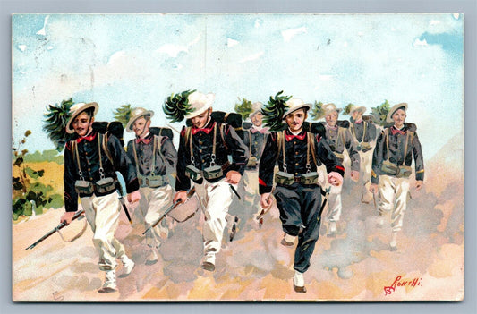 MILITARY THEME ITALIAN ARTIST SIGNED ANTIQUE POSTCARD w/ STAMP