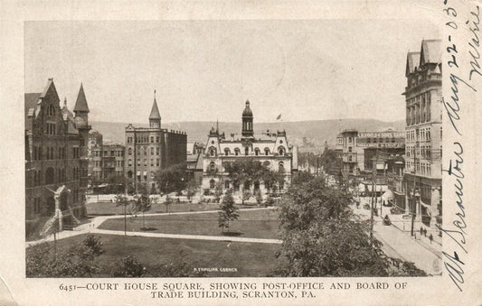 SCRANTON PA COURT HOUSE SQUARE POST OFFICE 1905 UNDIVIDED ANTIQUE POSTCARD