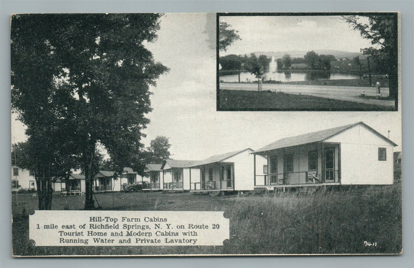 RICHFIELD SPRINGS NY HILL TOP FARM CABINS ANTIQUE POSTCARD