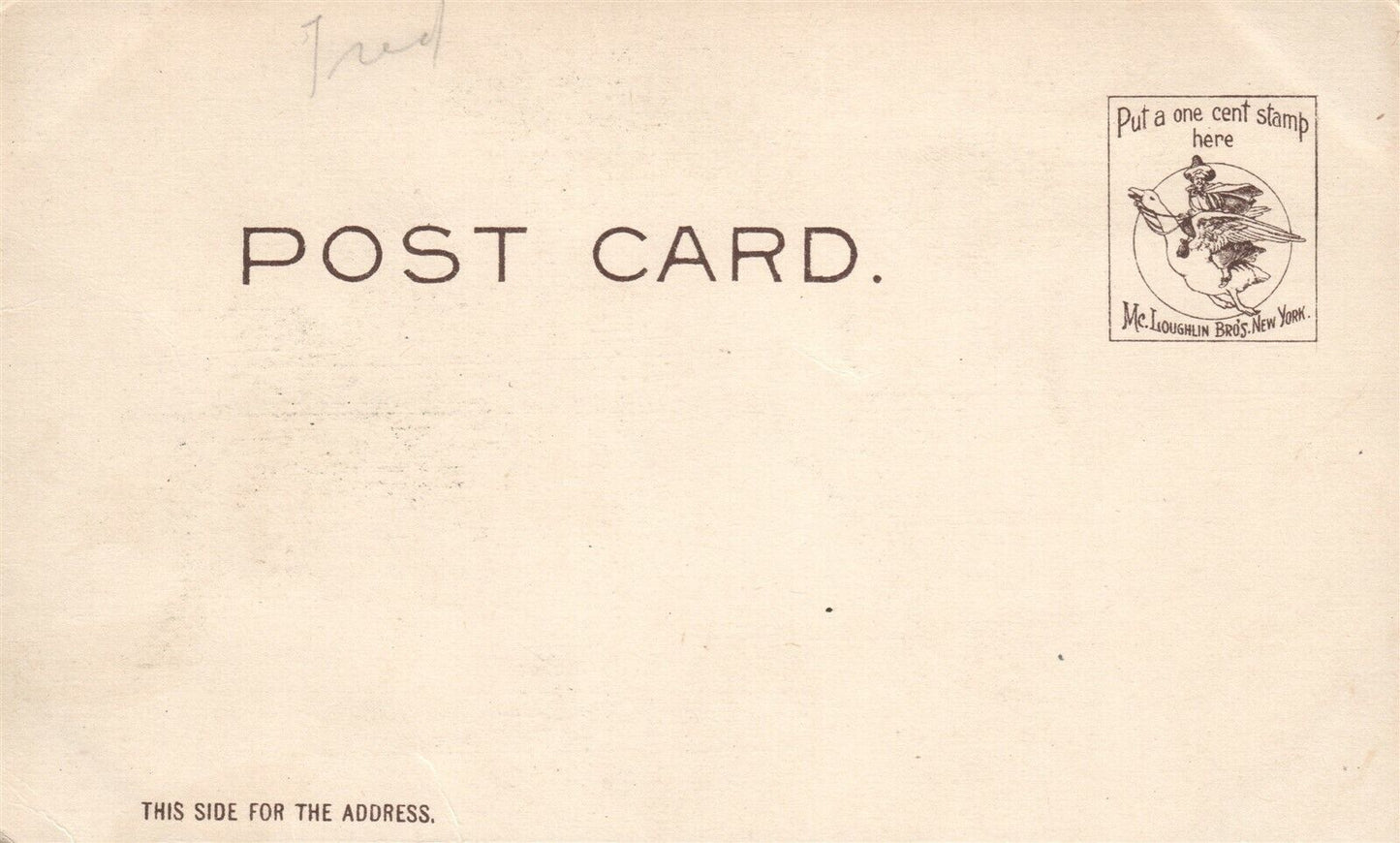 CUPID'S GIFT UNDIVIDED ANTIQUE POSTCARD by McLOUGHLIN BROS. NEW YORK