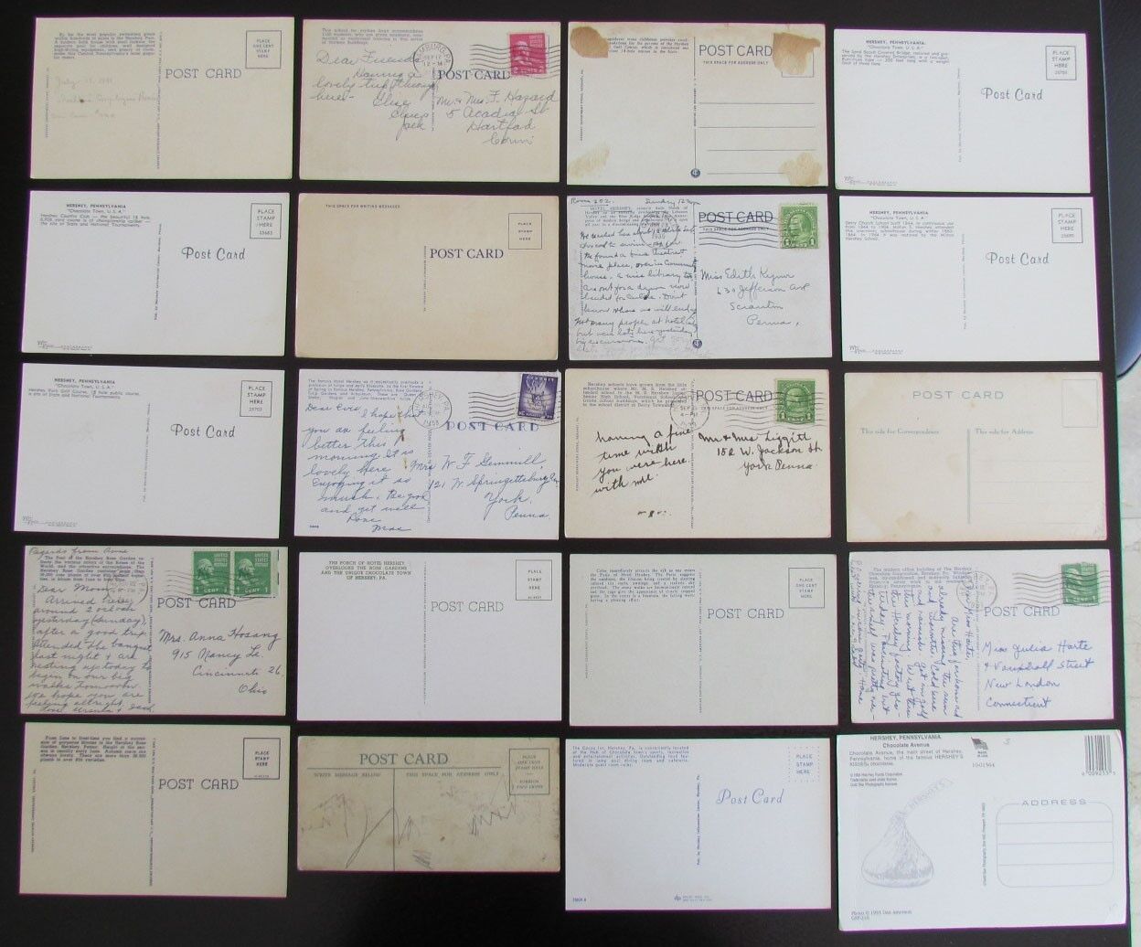 HERSHEY PA LOT OF 20 ANTIQUE & VINTAGE POSTCARDS
