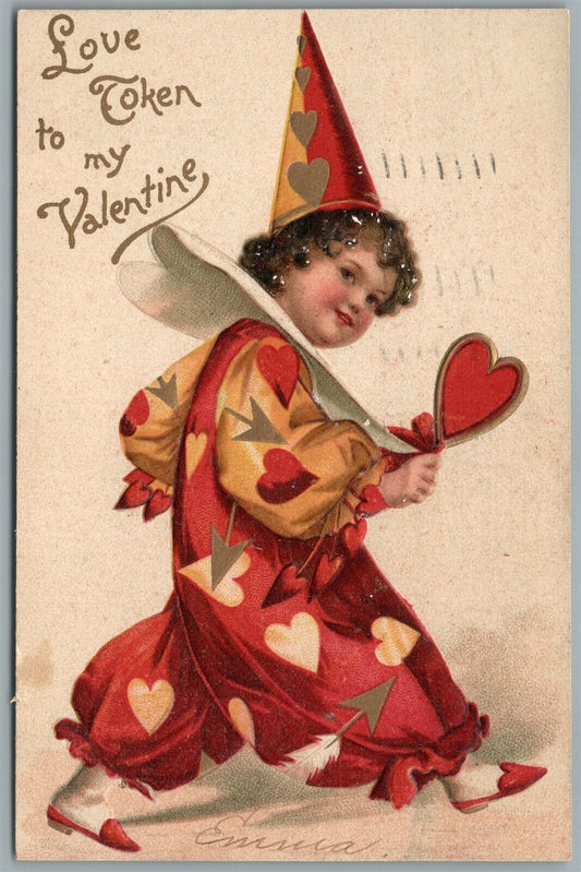 VALENTINE ANTIQUE POSTCARD w/ CLOWN