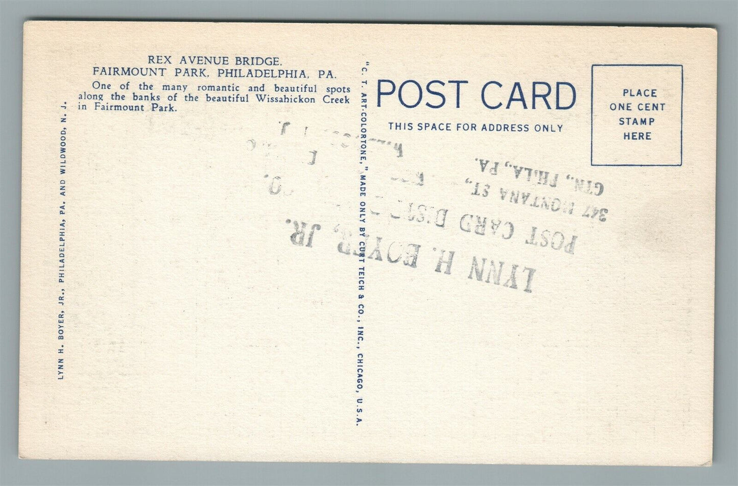 ANTIQUE POSTCARD DISTRIBUTING ADVERTISING PHILADELPHIA PA FAIRMONT PARK