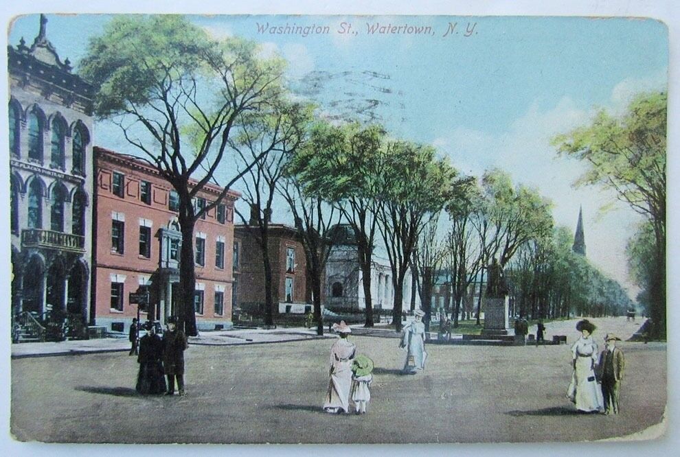 VINTAGE 1909 POSTCARD WASHINGTON STREET WATERTOWN NY NEW YORK