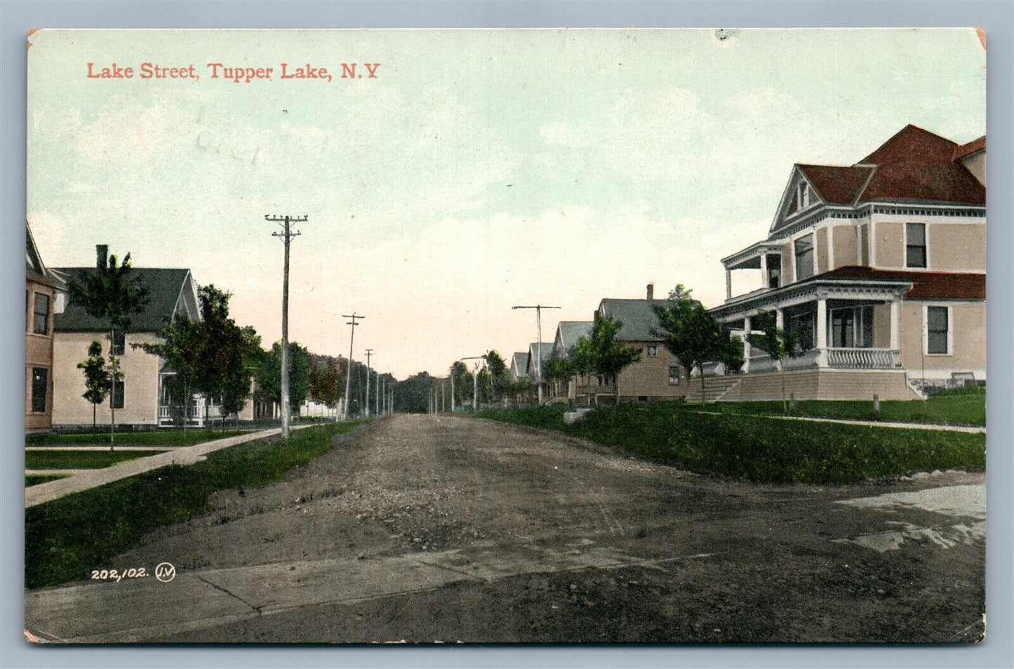 TUPPER LAKE NY LAKE STREET ANTIQUE POSTCARD