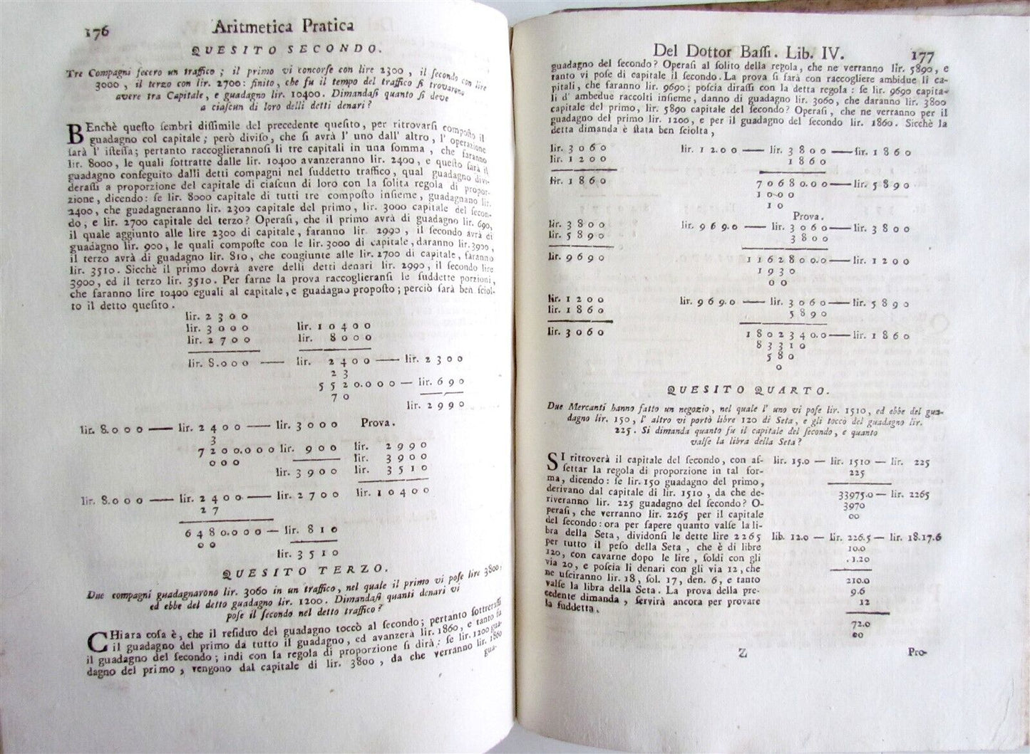 1765 Practical Arithmetic by Giulio Bassi 2 vols ARITMETICA PRACTICA MATHEMATICS