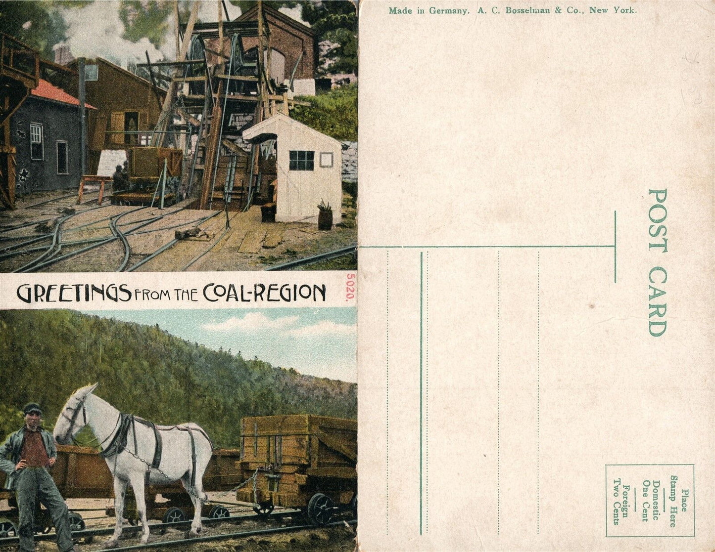 GREETINGS FROM COAL REGION ANTIQUE POSTCARD