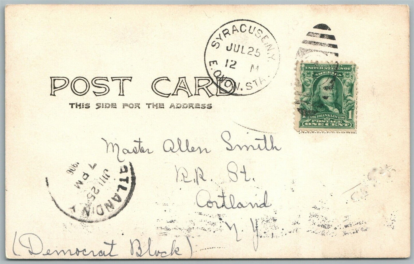 ONONDAGA VALLEY N.Y. 1906 ANTIQUE REAL PHOTO POSTCARD RPPC w/ CORK CANCEL