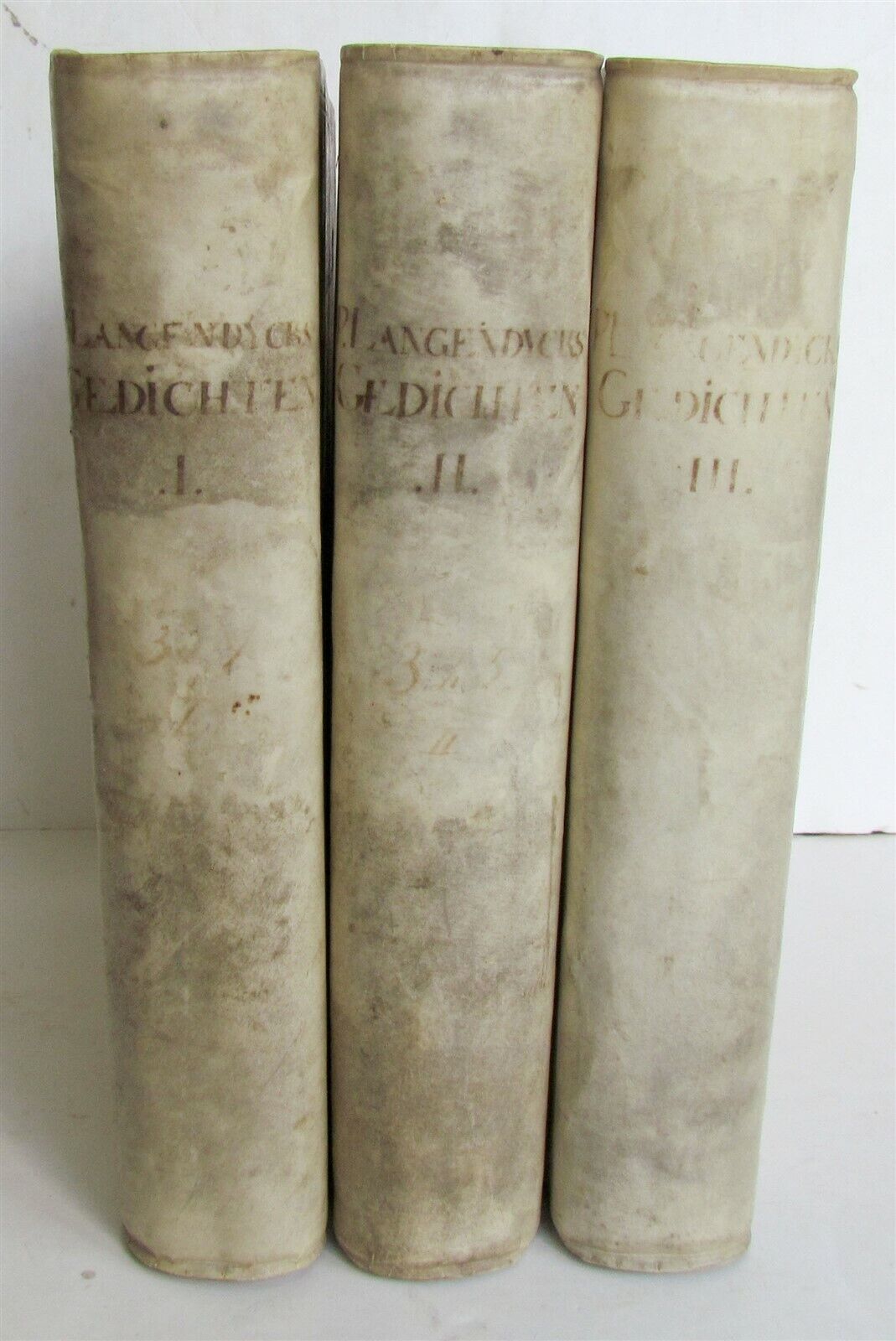 1751 3 VOLUMES VELLUM BOUND in DUTCH P. LANGENDIJK ANTIQUE w/ ENGRAVINGS