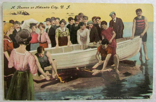 RESCUE AT ATLANTIC CITY N.J. ANTIQUE 1914 POSTCARD