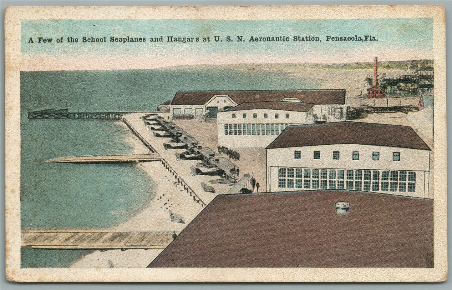 PENSACOLA FL U.S.N. AERONAUTIC STATION SEAPLANES ANTIQUE POSTCARD