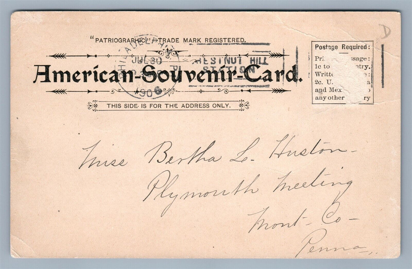 PHILADELPHIA PA No.10 ANTIQUE PIONEER POSTCARD AMERICAN SOUVENIR CARD