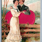 TO MY VALENTINE ANTIQUE POSTCARD COUPLE w/ SILK HEART serie 6857