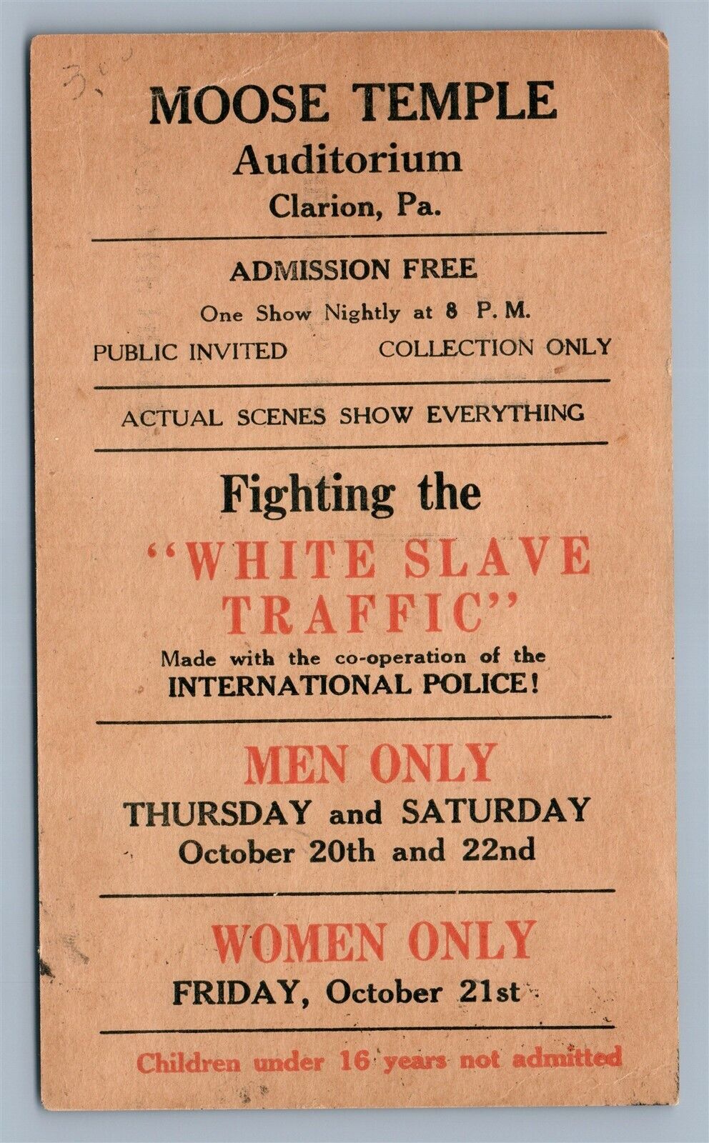 CLARION PA MOOSE TEMPLE ADVERTISING ANTIQUE POSTCARD