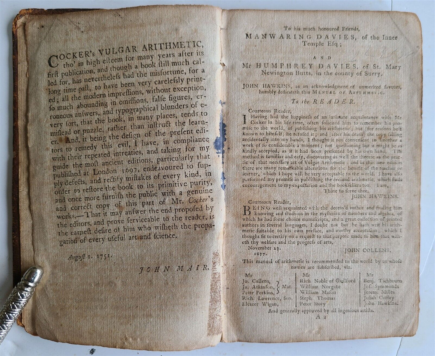 1787 ARITHMETIC COCKER'S in ENGLISH antique 18th CENTURY