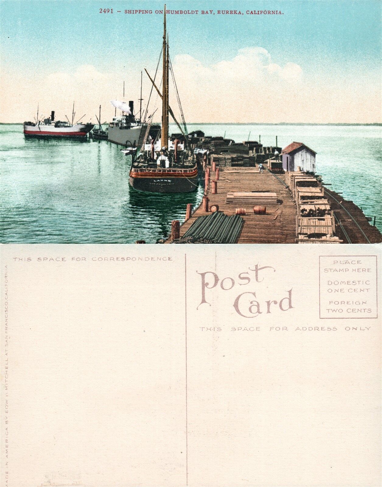 EUREKA CA SHIPPING ON HUMBOLDT BAY ANTIQUE POSTCARD