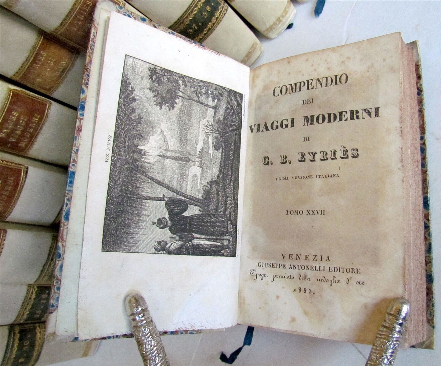 1830-1834 COLLECTION OF TRAVELS 20 VOLUMES antique Compendio dei viaggi moderni